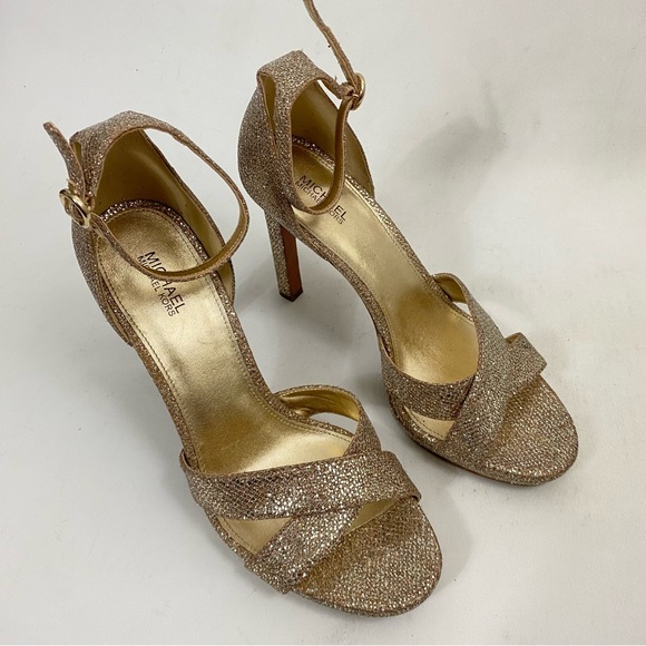 Michael Kors Glitter Sparkle Heeled Sandals Stiletto 8 M Womens High Heels - Picture 1 of 14